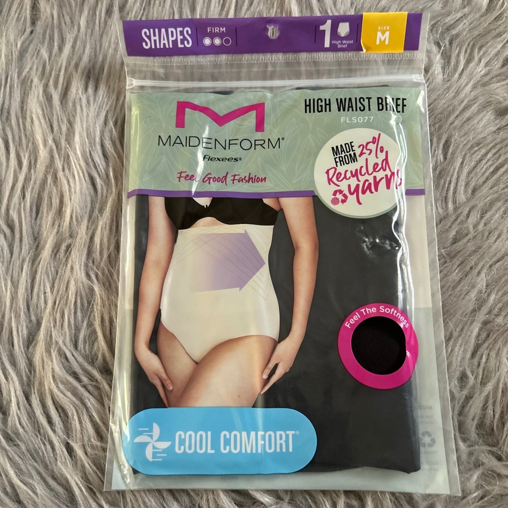Maidenform Flexees High Waist Brief Shapewear Womens Size Medium Black Seamless